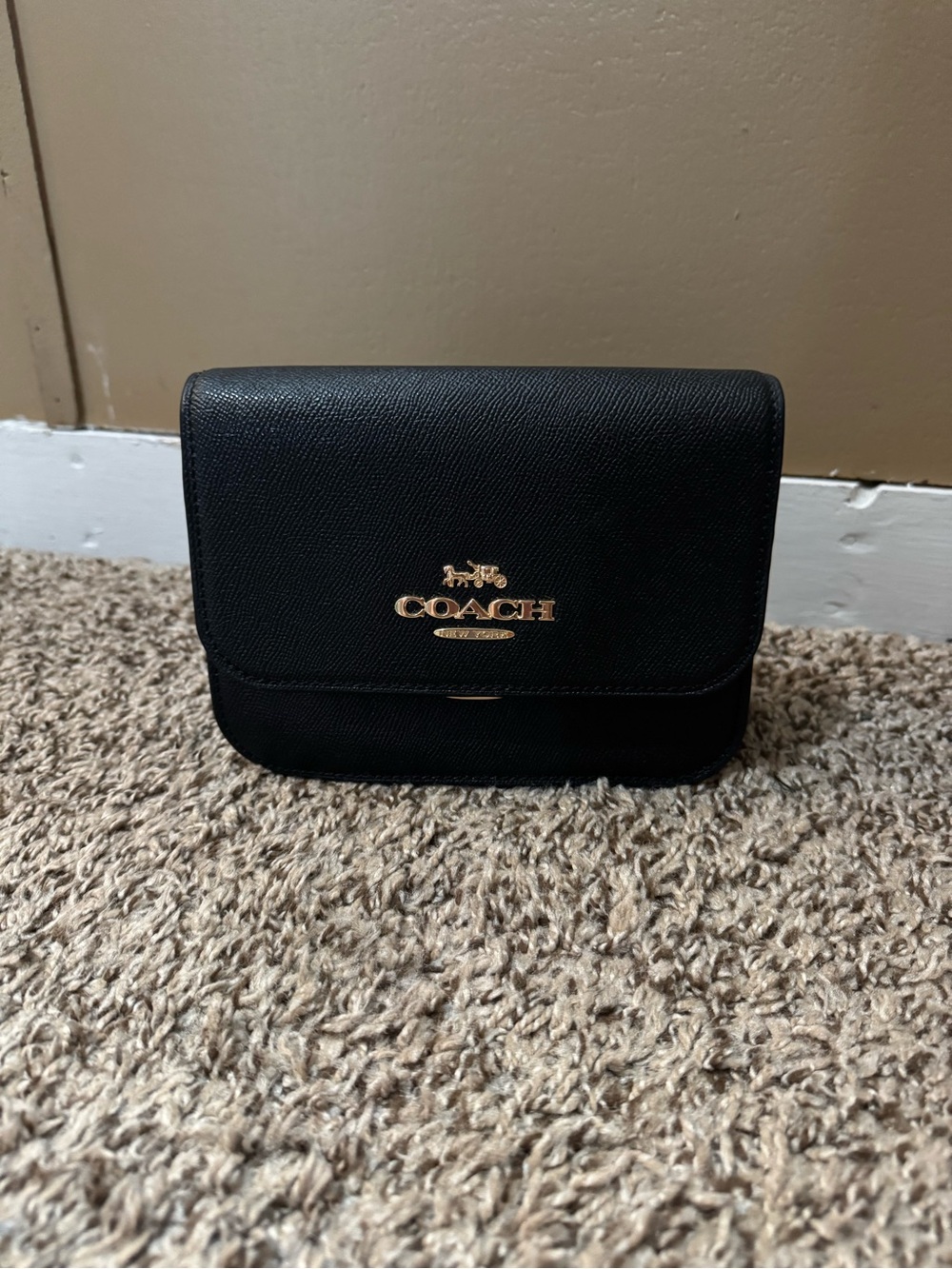 Coach Black Leather Small Flap Crossbody with Gold Hardware
